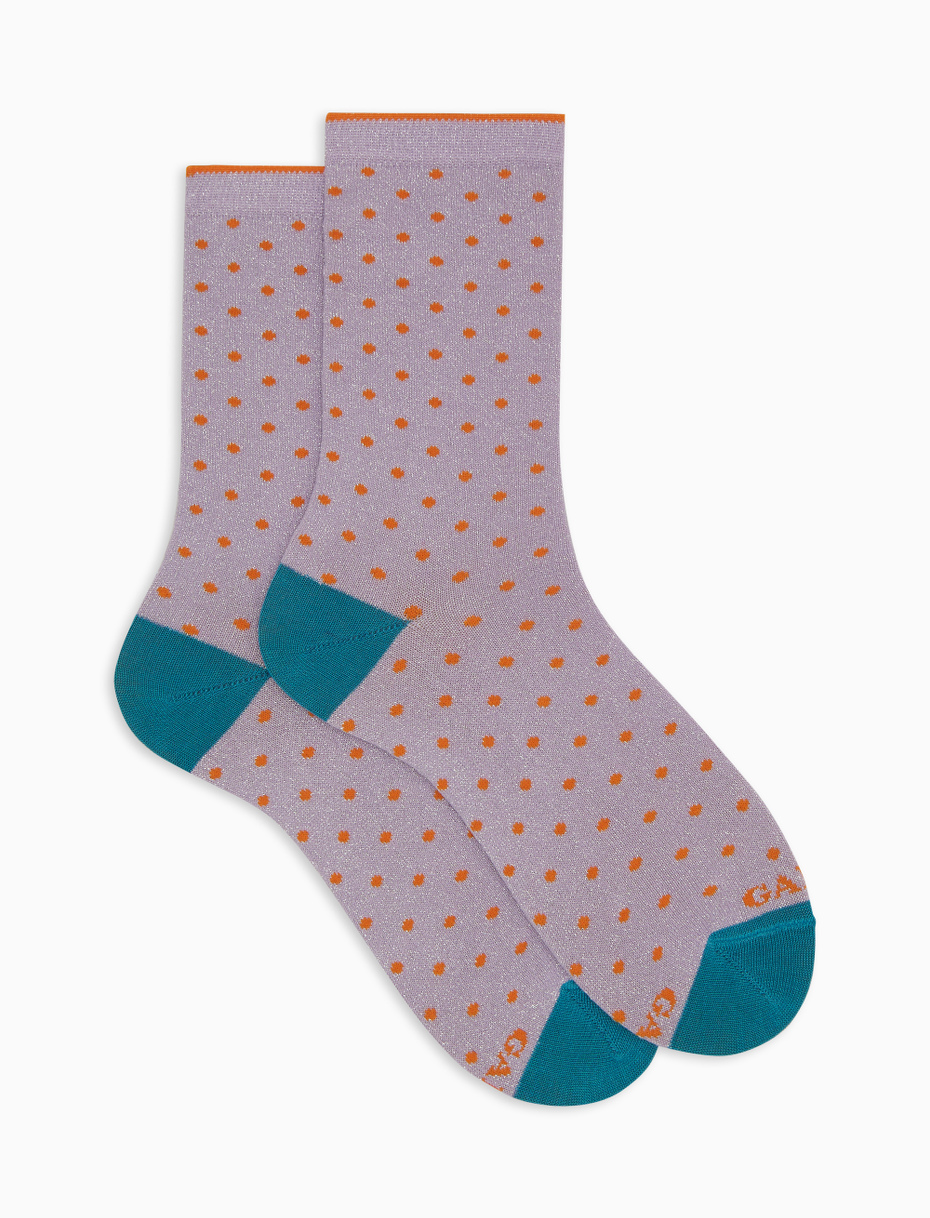 Women's short purple cotton and lurex socks with polka dot pattern - Gallo 1927 - Official Online Shop