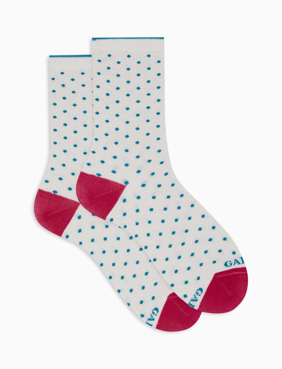 Women's short white cotton and glitter socks with polka dot pattern - Gallo 1927 - Official Online Shop