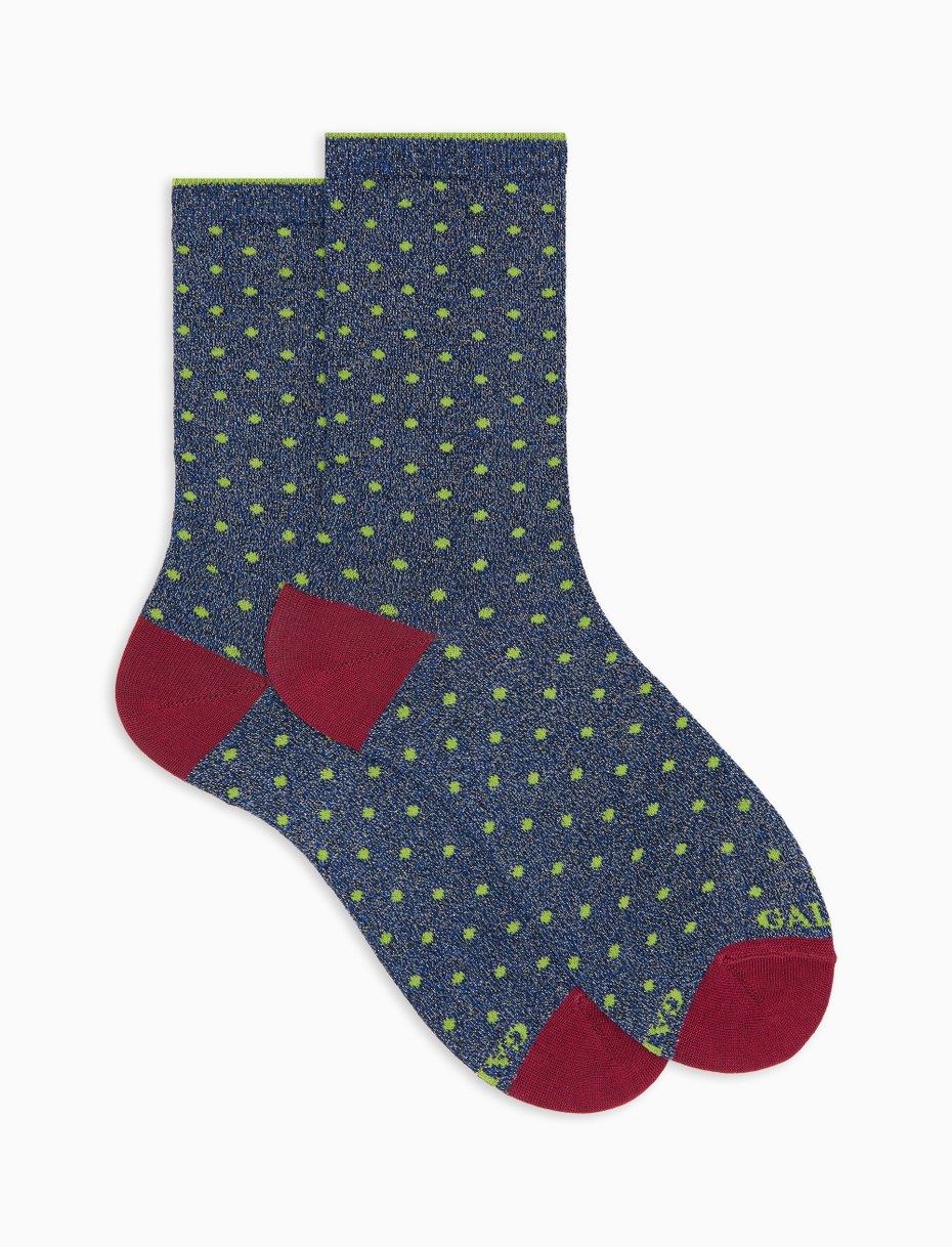 Women's short blue cotton and glitter socks with polka dots - Gallo 1927 - Official Online Shop