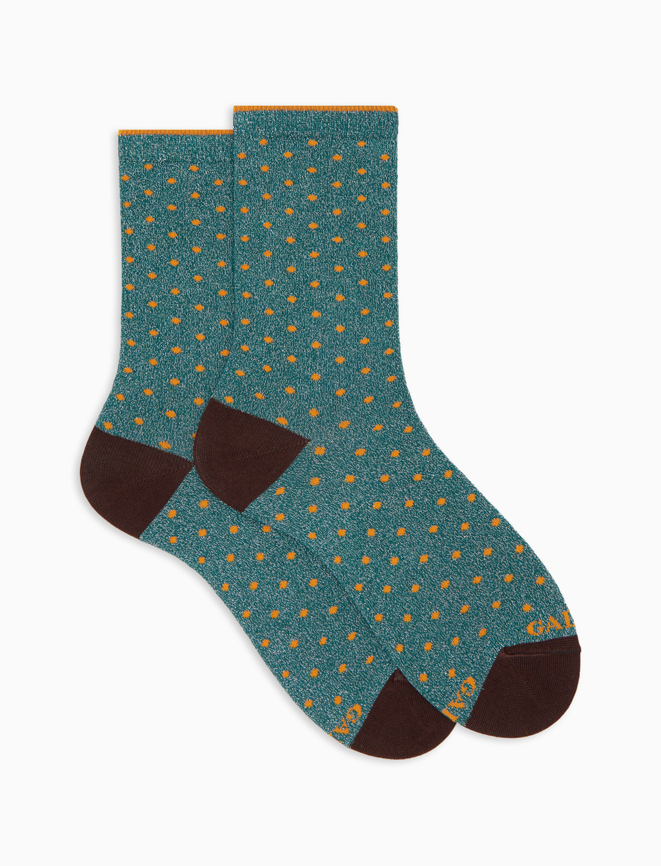 Women's short green cotton and glitter socks with polka dots - Gallo 1927 - Official Online Shop