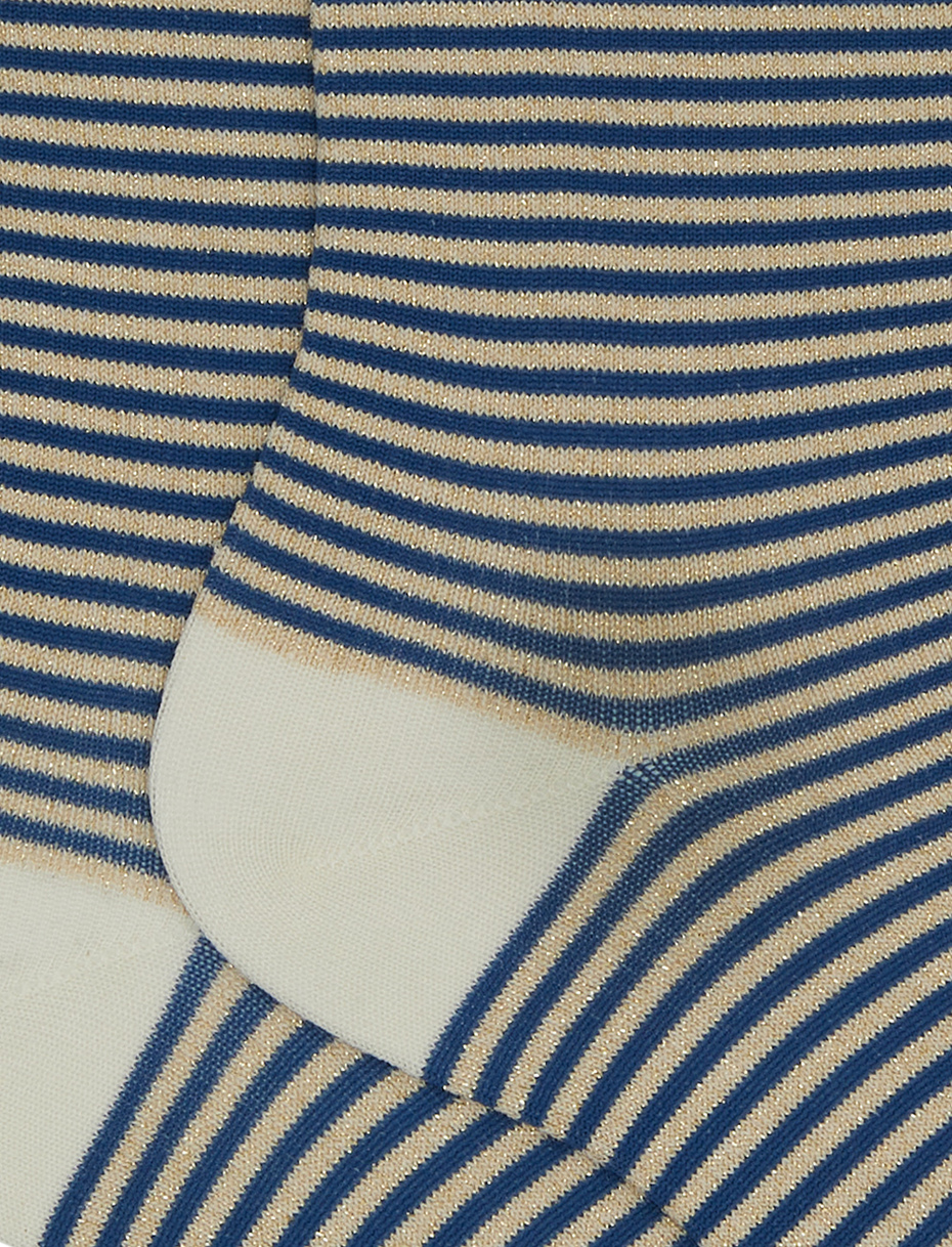 Women's short beige cotton and lurex socks with lurex Windsor stripes - Gallo 1927 - Official Online Shop