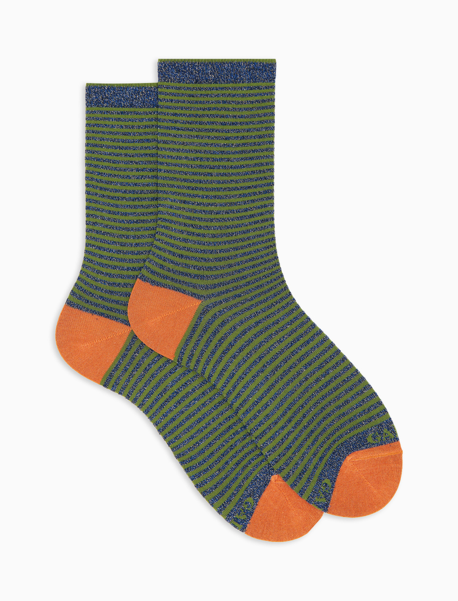 Women's short blue cotton and glitter socks with Windsor stripes - Gallo 1927 - Official Online Shop