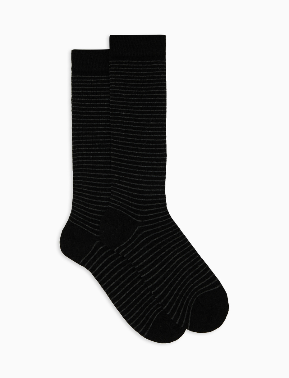 Women's long black angora socks with two-tone stripes - Gallo 1927 - Official Online Shop