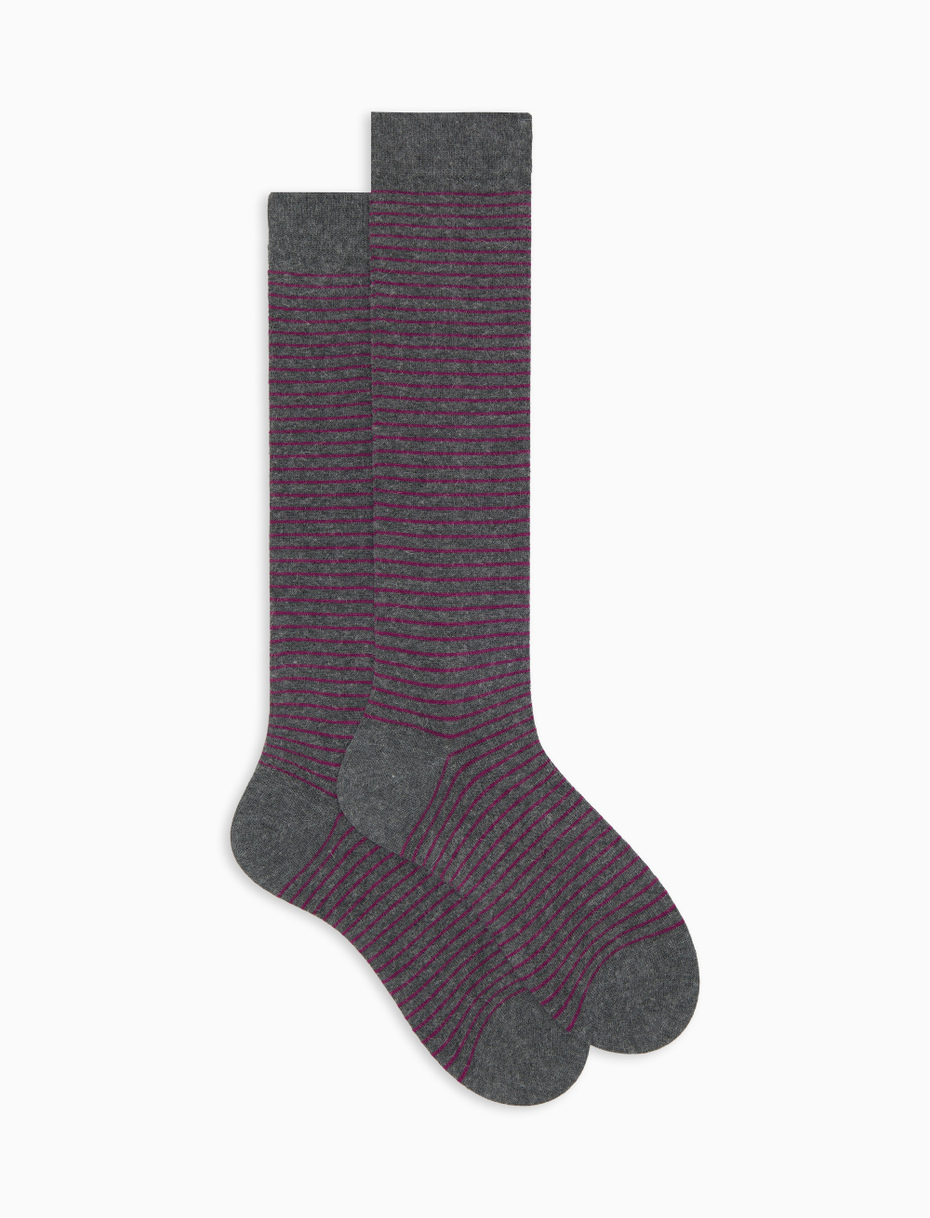 Women's long grey angora socks with two-tone stripes - Gallo 1927 - Official Online Shop