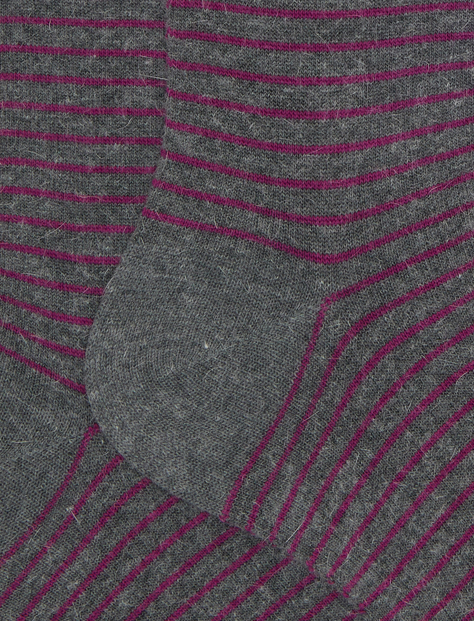 Women's long grey angora socks with two-tone stripes - Gallo 1927 - Official Online Shop