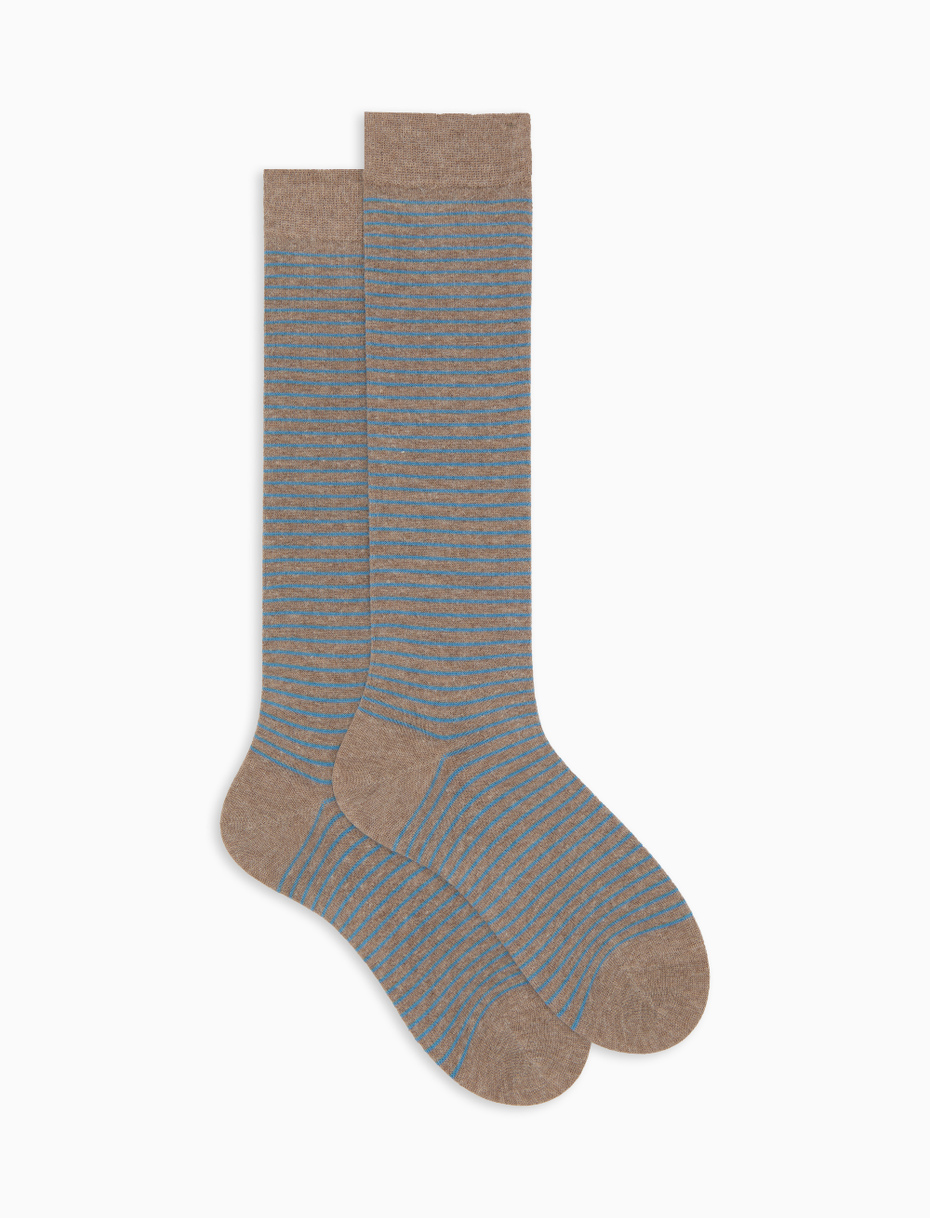 Women's long brown angora socks with two-tone stripes - Gallo 1927 - Official Online Shop