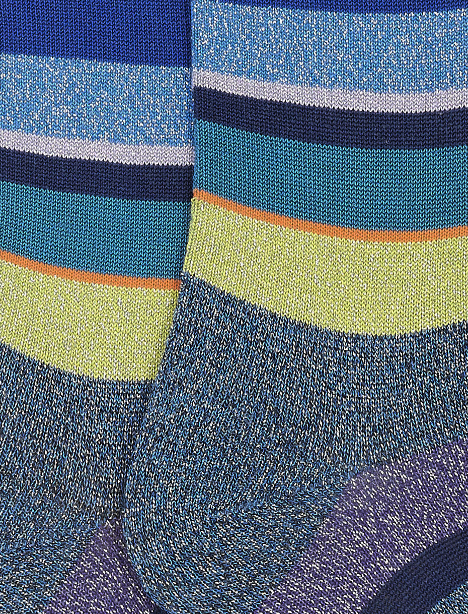Kids' short galaxy blue cotton socks with multicoloured lurex and neon stripes - Gallo 1927 - Official Online Shop