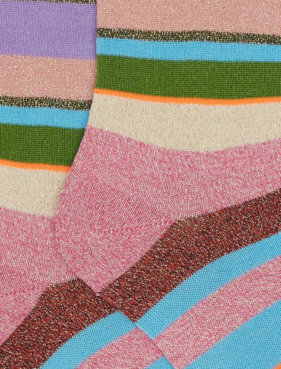 Kids' short flamingo cotton socks with multicoloured lurex and neon stripes - Gallo 1927 - Official Online Shop