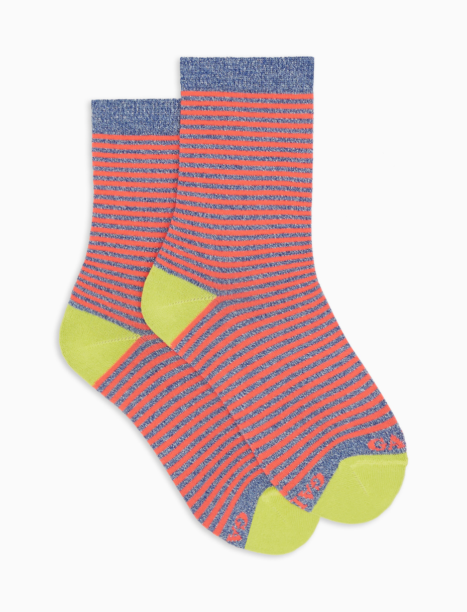 Kids' short denim blue cotton and lurex socks with Windsor stripes - Gallo 1927 - Official Online Shop