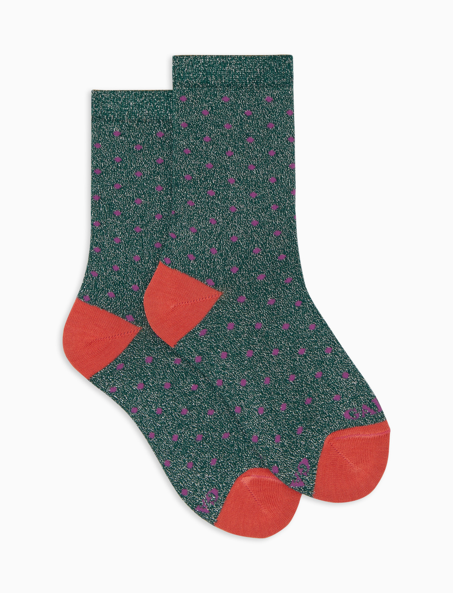 Kids' short green cotton and lurex socks with polka dots - Gallo 1927 - Official Online Shop