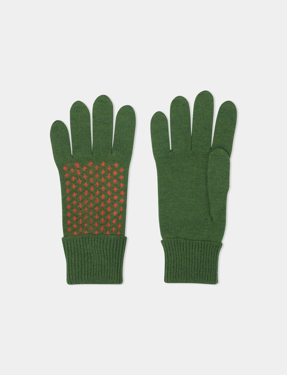 Men's moss green virgin wool gloves with lily motif - Gallo 1927 - Official Online Shop