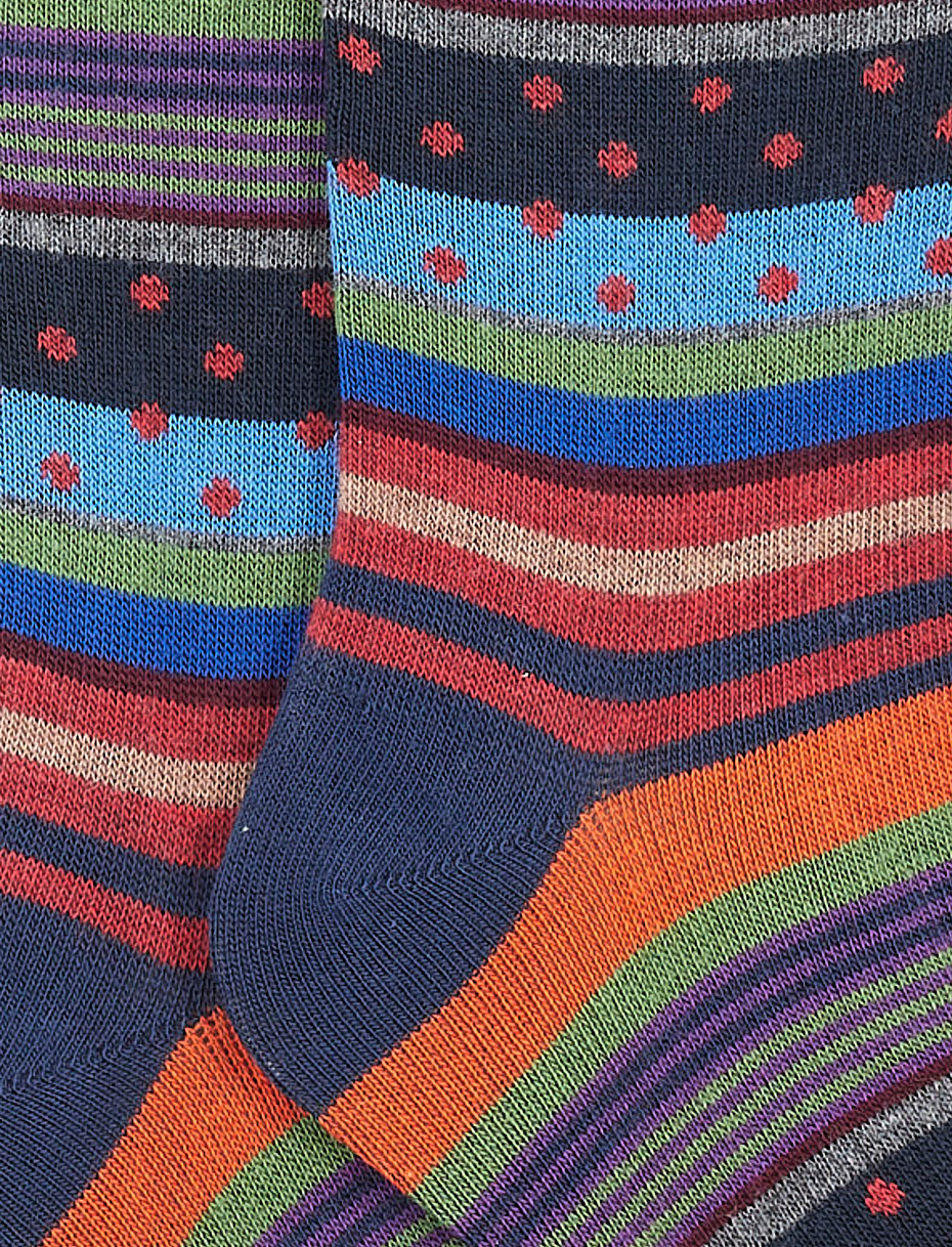 Kids' long royal blue cotton socks with stripes and polka dots - Gallo 1927 - Official Online Shop