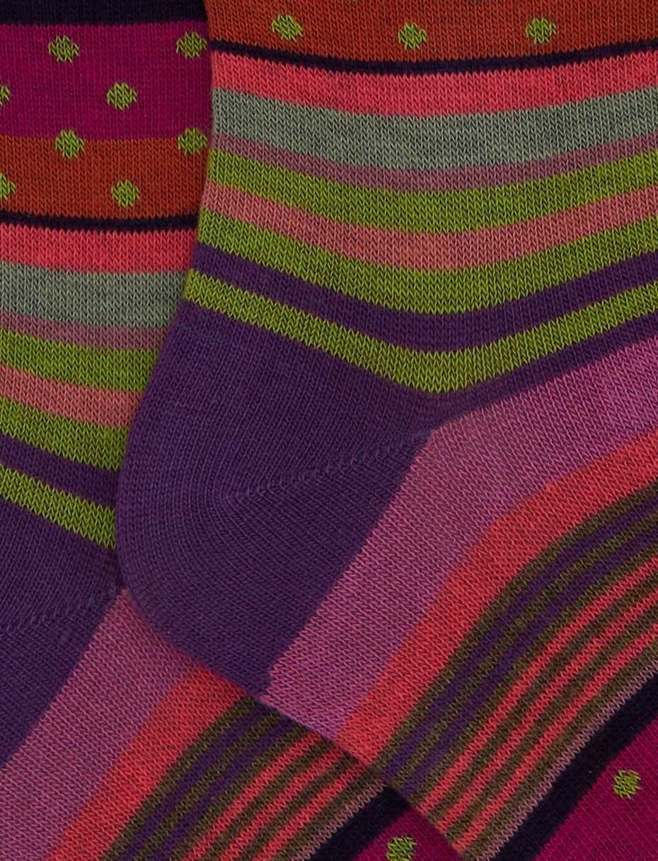 Kids' long purple cotton socks with stripes and polka dots - Gallo 1927 - Official Online Shop