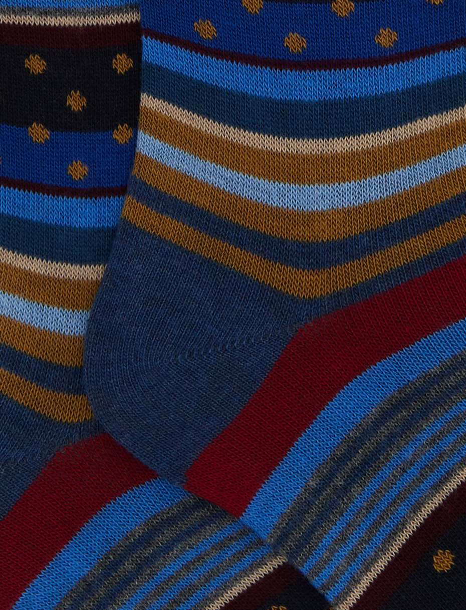 Kids' long blue cotton socks with stripes and polka dots - Gallo 1927 - Official Online Shop