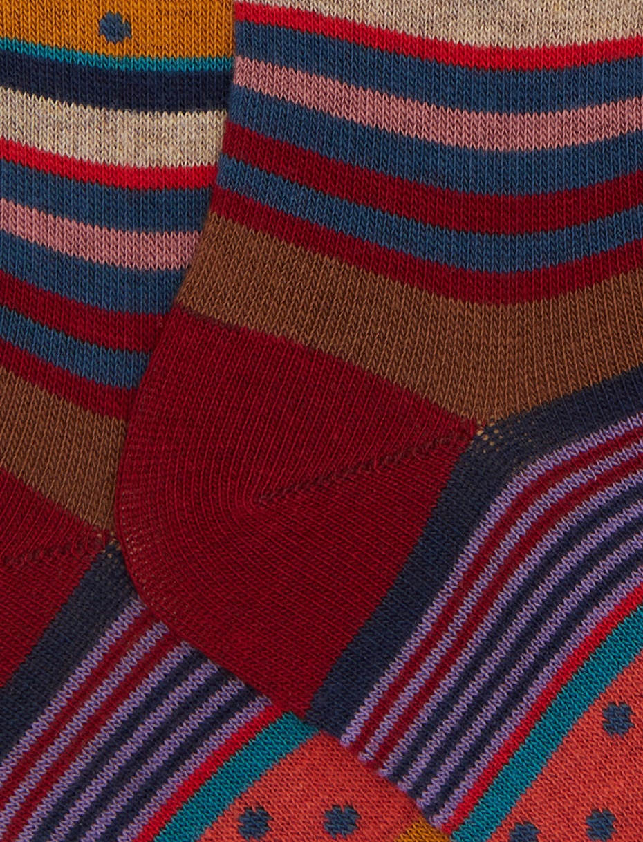 Kids' long burgundy cotton socks with stripes and polka dots - Gallo 1927 - Official Online Shop