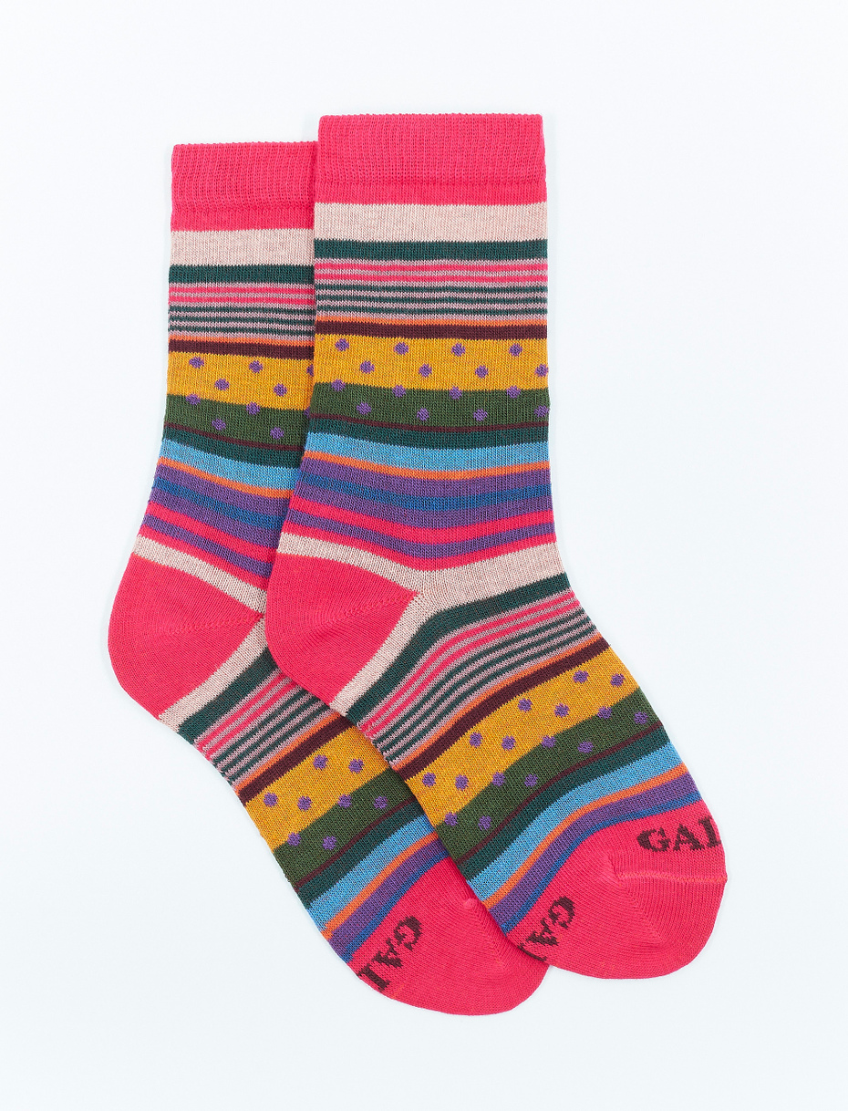 Kids' short ruby red cotton socks with stripes and polka dots - Gallo 1927 - Official Online Shop