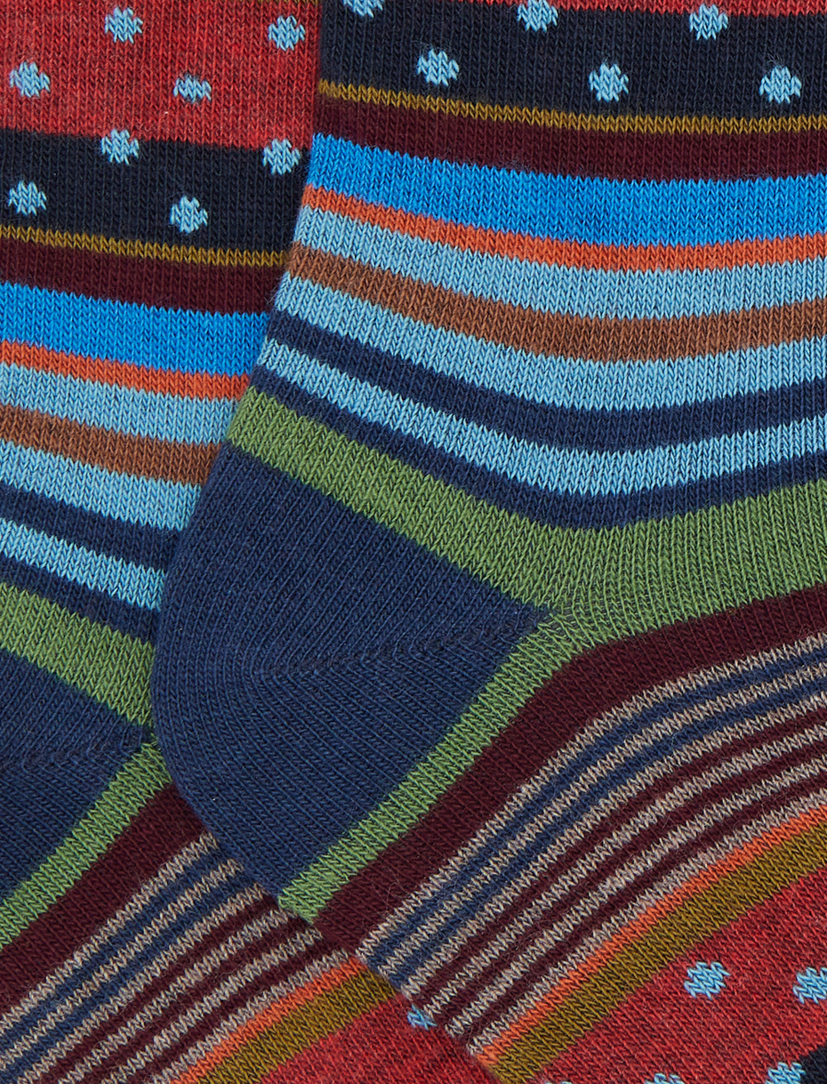 Kids' short blue cotton socks with stripes and polka dots - Gallo 1927 - Official Online Shop