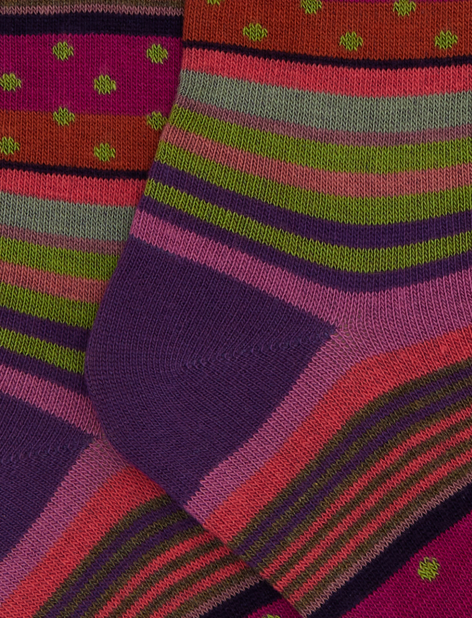 Kids' short purple cotton socks with stripes and polka dots - Gallo 1927 - Official Online Shop