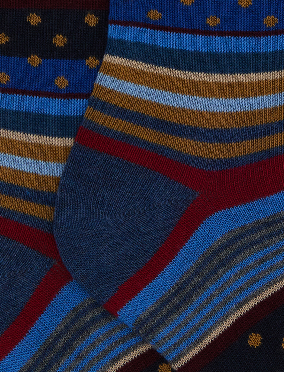 Kids' short blue cotton socks with stripes and polka dots - Gallo 1927 - Official Online Shop