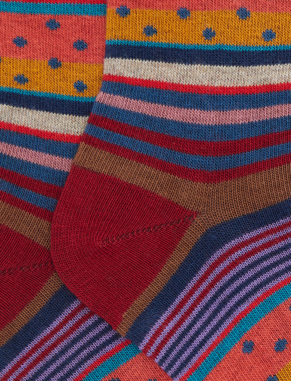 Kids' short burgundy cotton socks with stripes and polka dots - Gallo 1927 - Official Online Shop