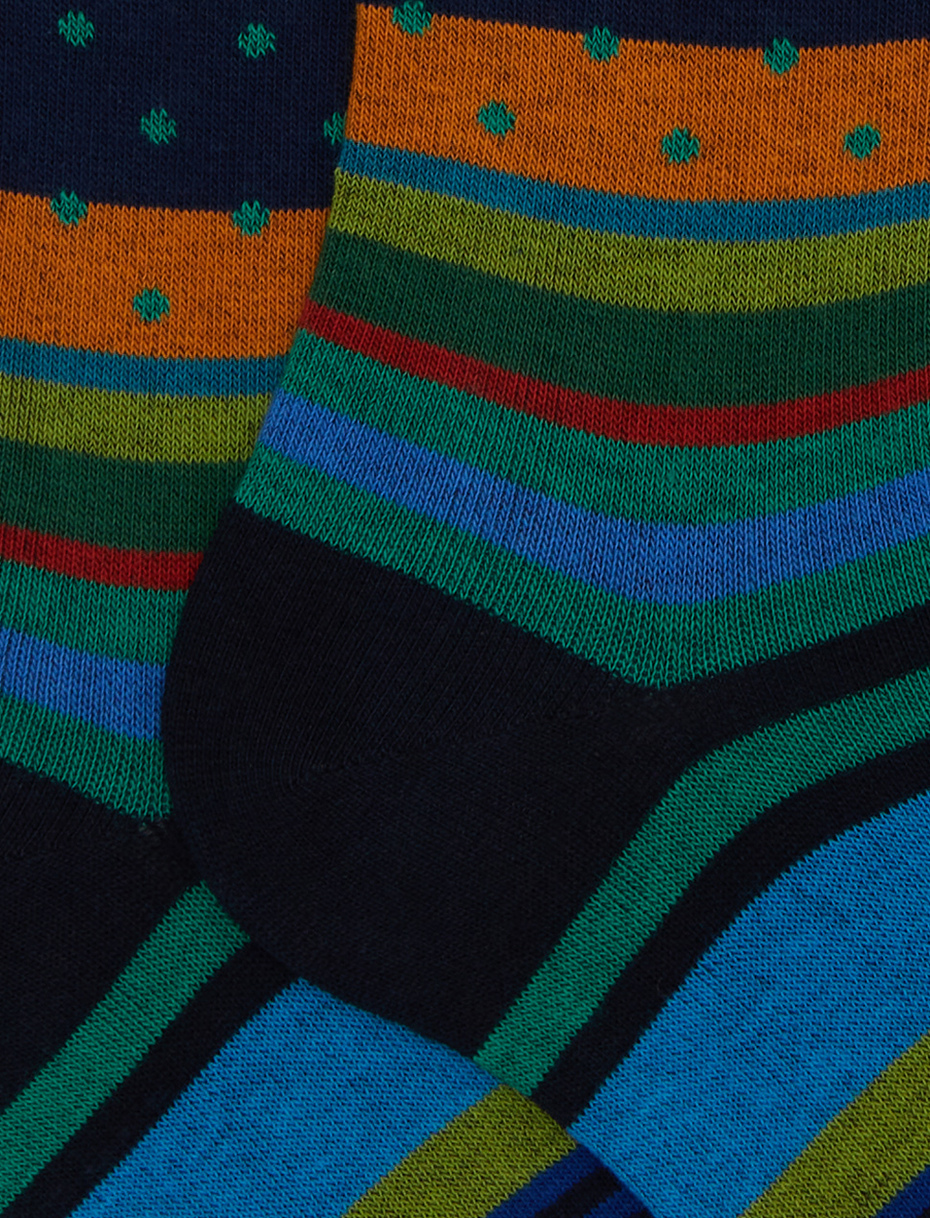 Men's long blue cotton socks with stripes and polka dots - Gallo 1927 - Official Online Shop