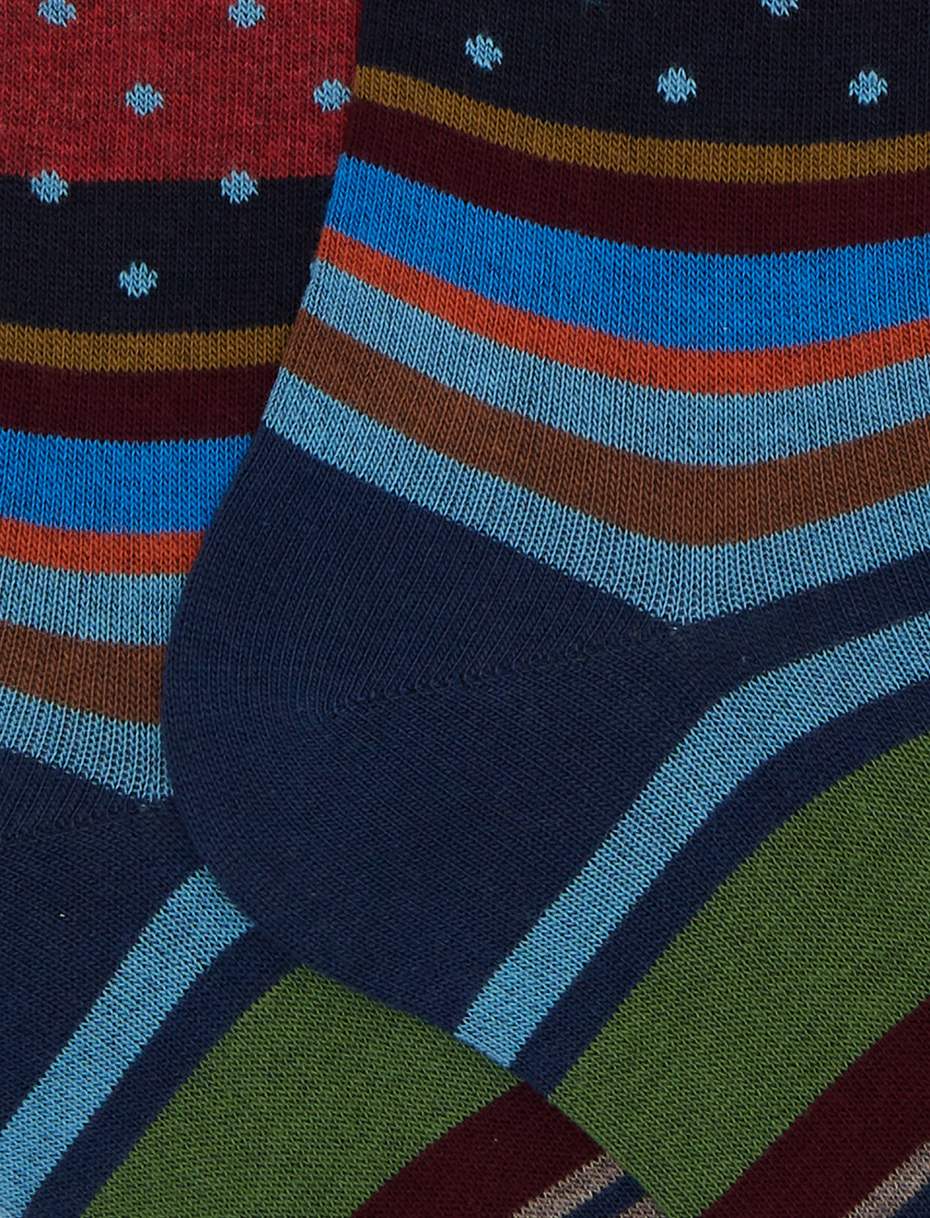 Men's long blue cotton socks with stripes and polka dots - Gallo 1927 - Official Online Shop