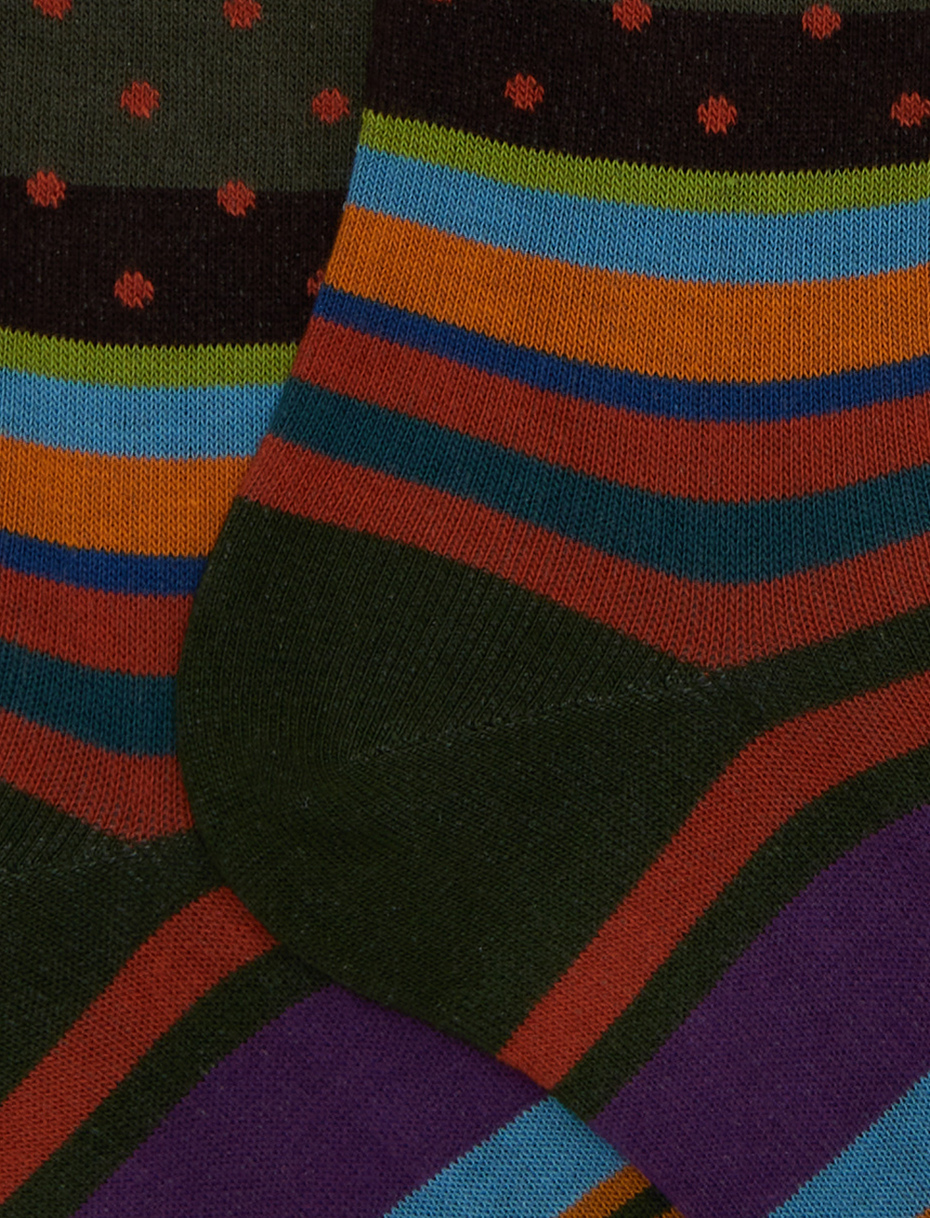 Men's long green cotton socks with stripes and polka dots - Gallo 1927 - Official Online Shop