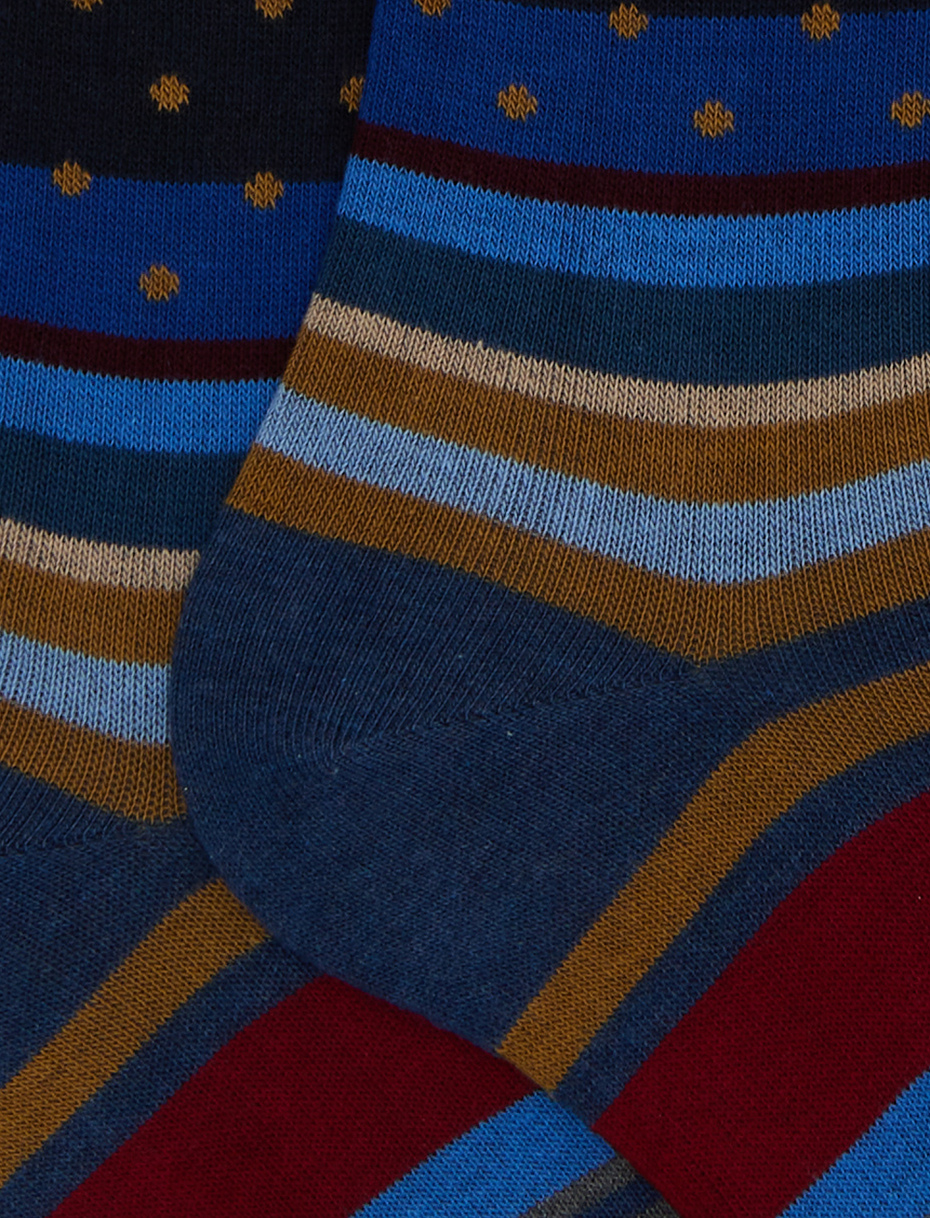 Men's long blue cotton socks with stripes and polka dots - Gallo 1927 - Official Online Shop