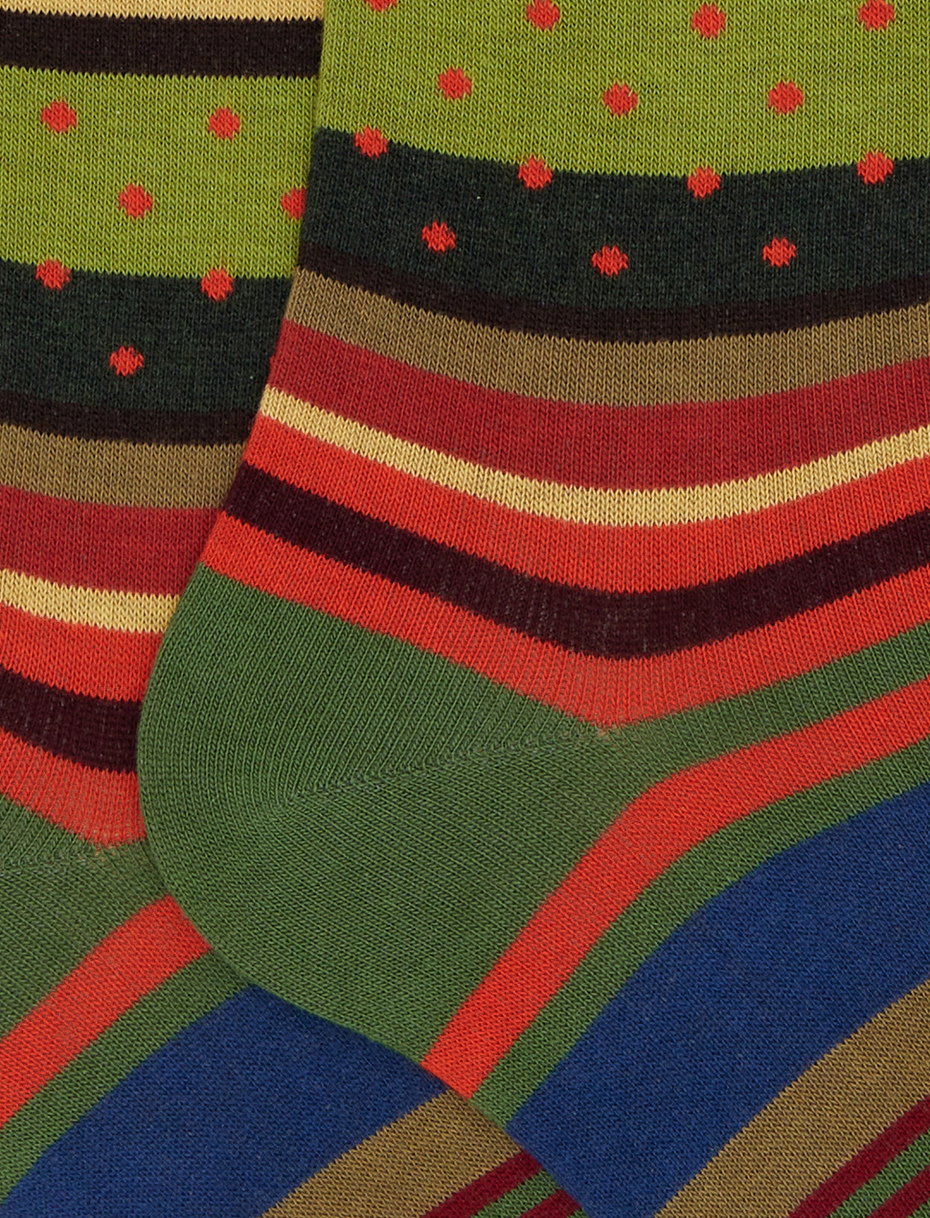 Men's long green cotton socks with stripes and polka dots - Gallo 1927 - Official Online Shop