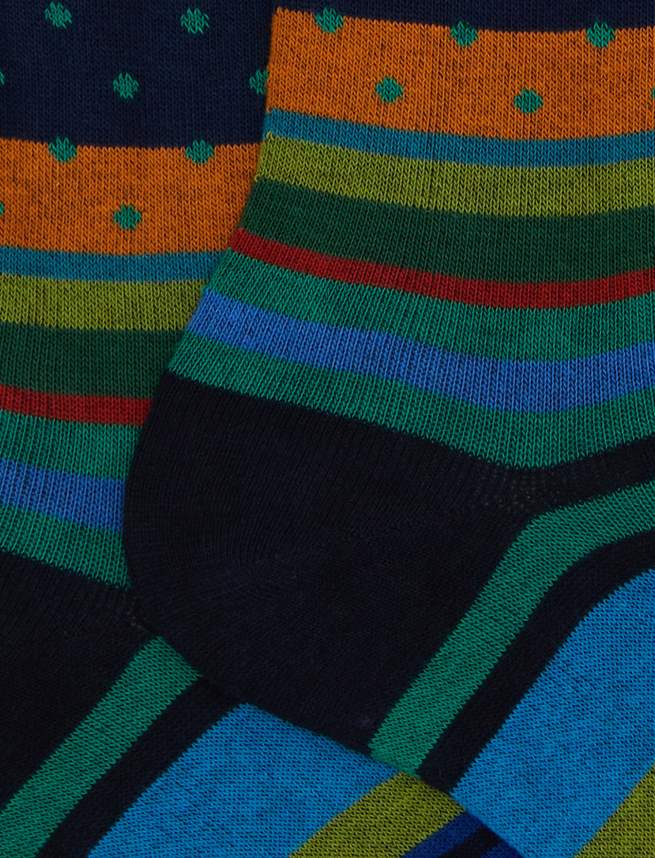 Men's short blue cotton socks with stripes and polka dots - Gallo 1927 - Official Online Shop