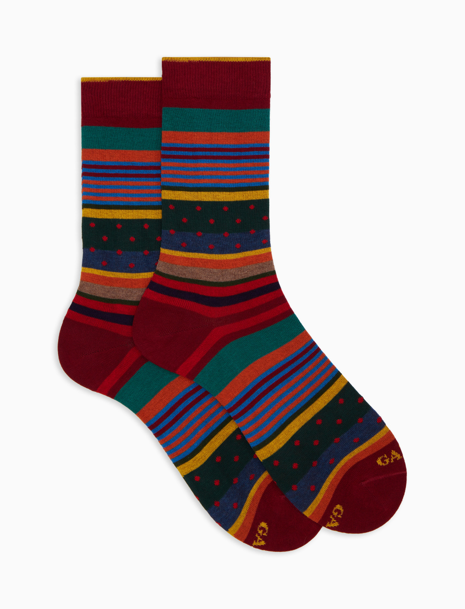 Men's short red cotton socks with stripes and polka dots - Gallo 1927 - Official Online Shop