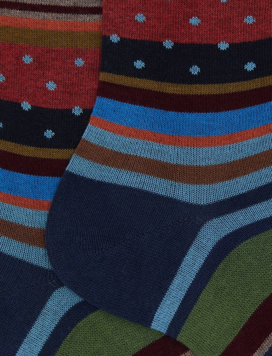 Men's short blue cotton socks with stripes and polka dots - Gallo 1927 - Official Online Shop