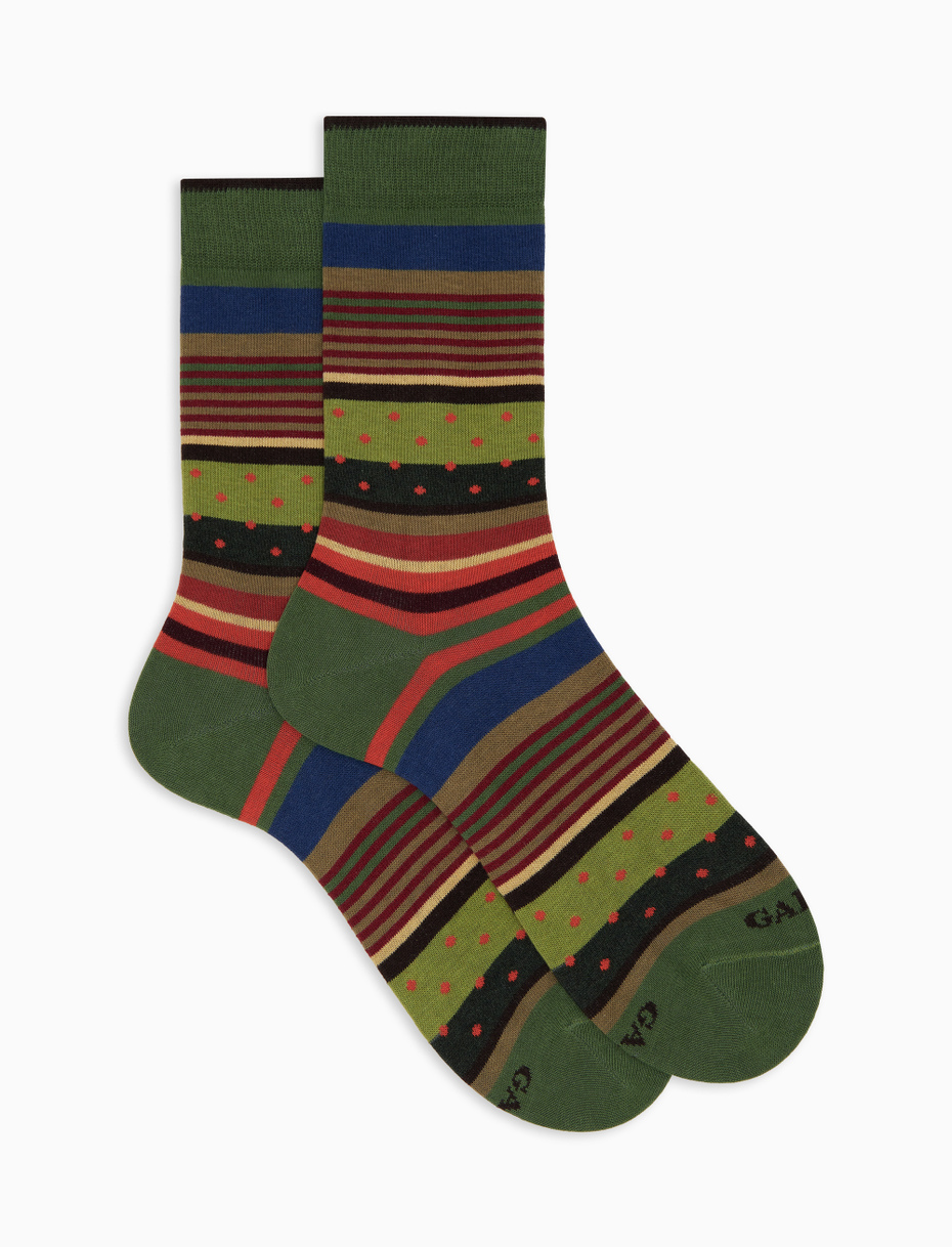 Men's short green cotton socks with stripes and polka dots - Gallo 1927 - Official Online Shop
