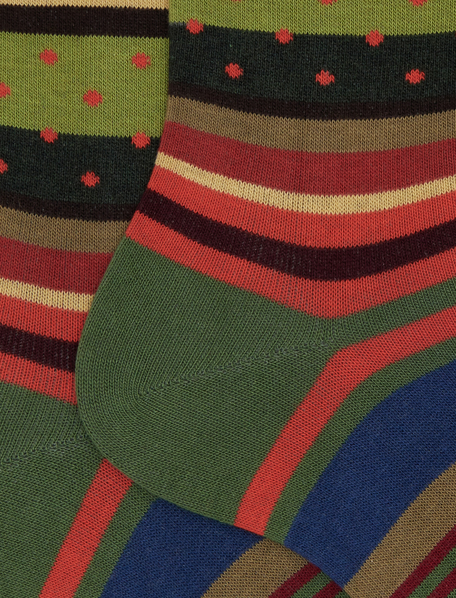 Men's short green cotton socks with stripes and polka dots - Gallo 1927 - Official Online Shop