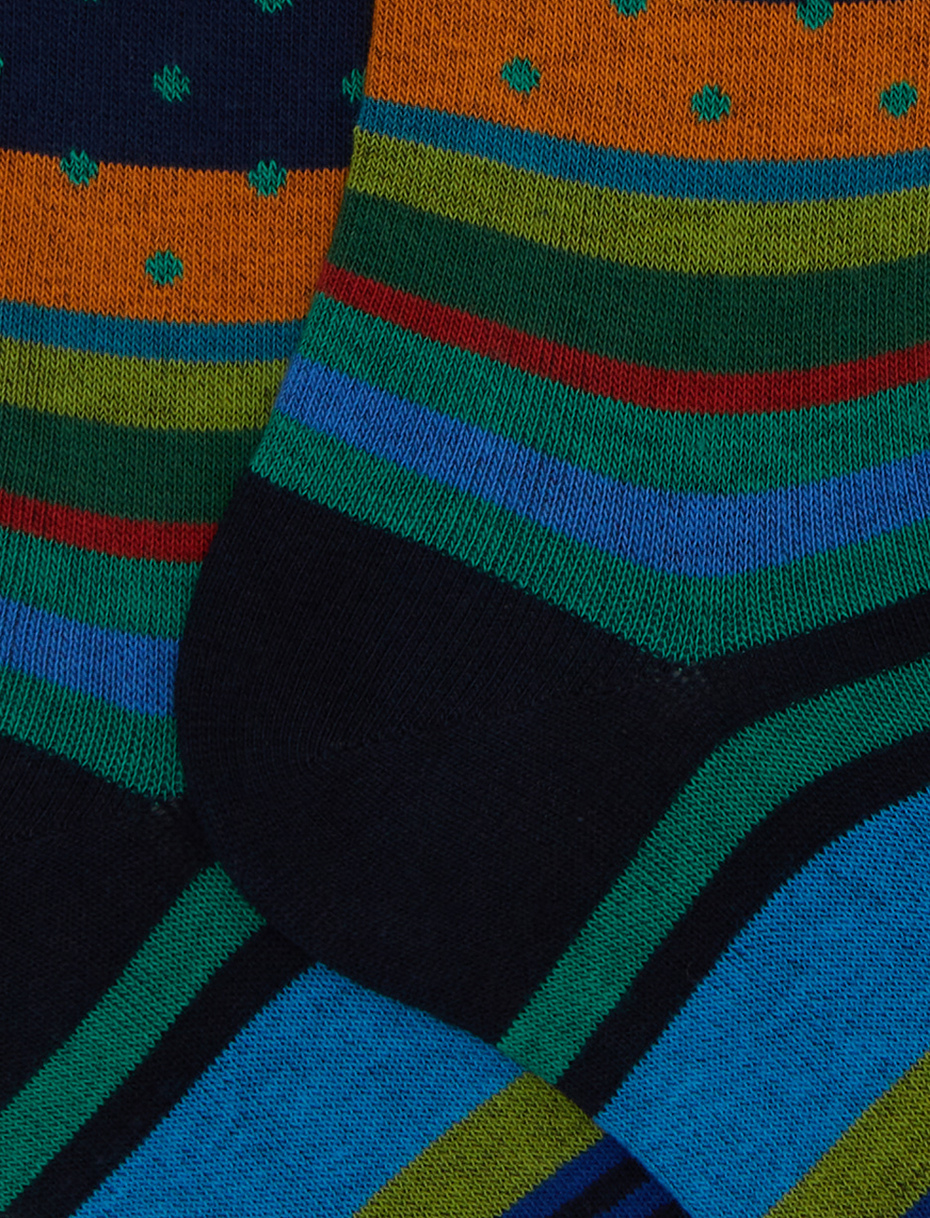 Women's long blue cotton socks with stripes and polka dots - Gallo 1927 - Official Online Shop