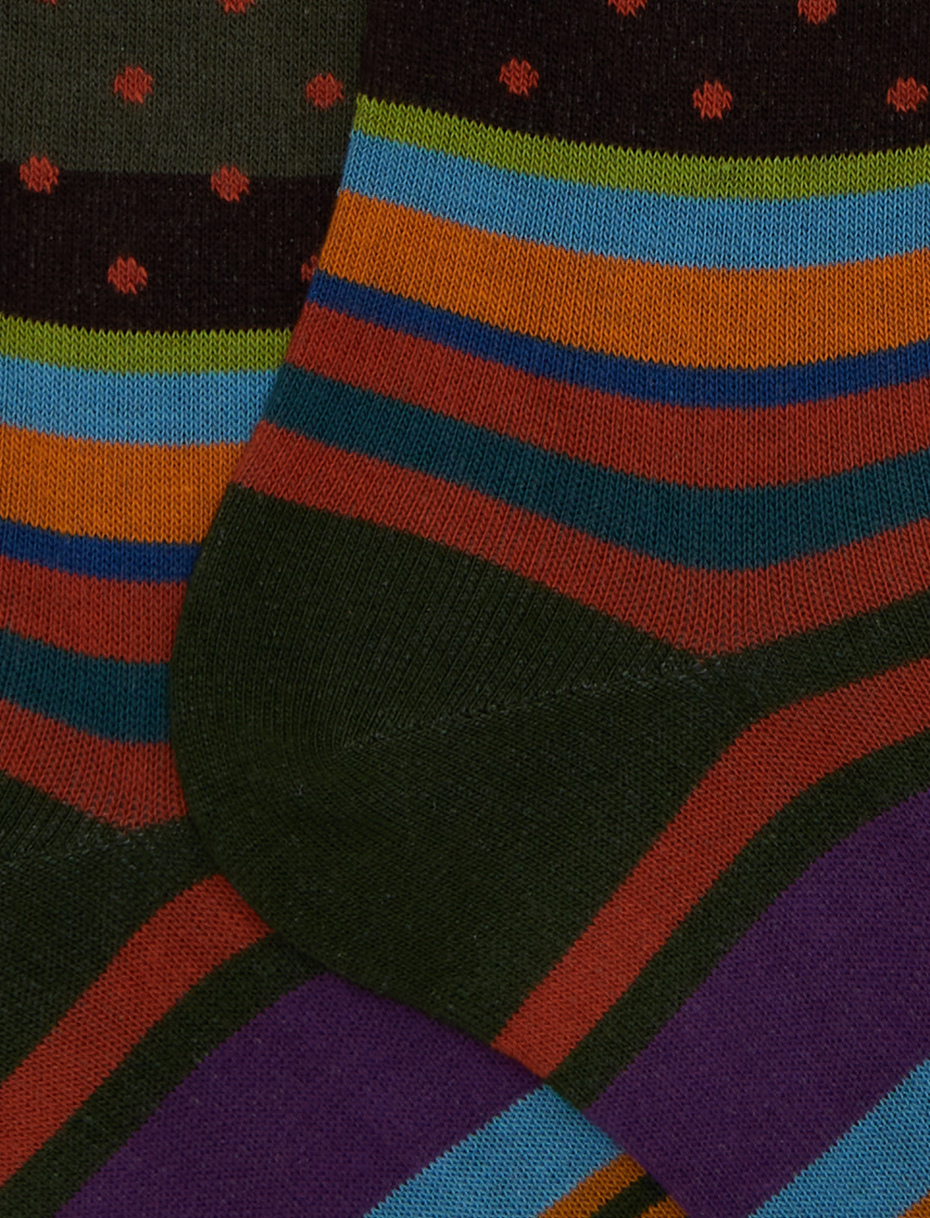 Women's long green cotton socks with stripes and polka dots - Gallo 1927 - Official Online Shop