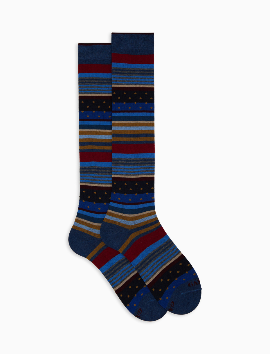 Women's long blue cotton socks with stripes and polka dots - Gallo 1927 - Official Online Shop