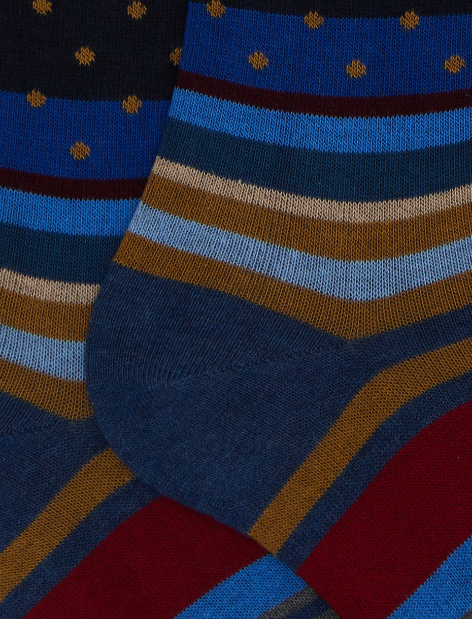 Women's long blue cotton socks with stripes and polka dots - Gallo 1927 - Official Online Shop