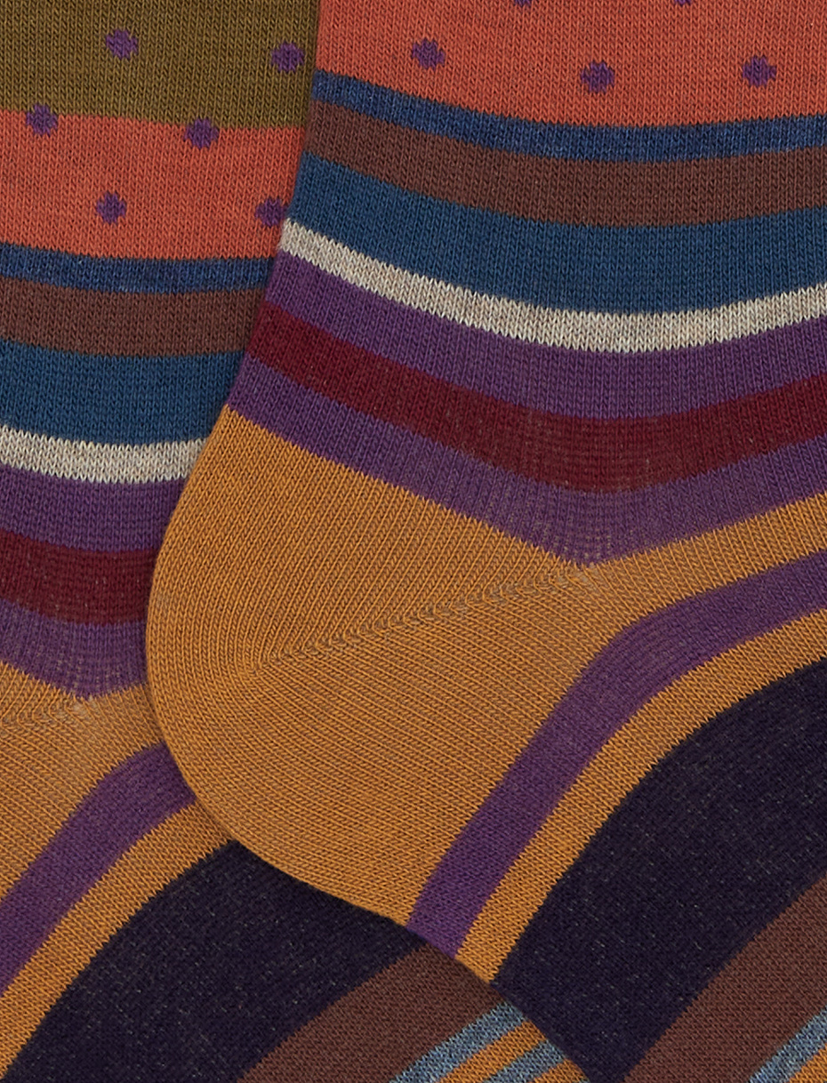 Women's long yellow cotton socks with stripes and polka dots - Gallo 1927 - Official Online Shop