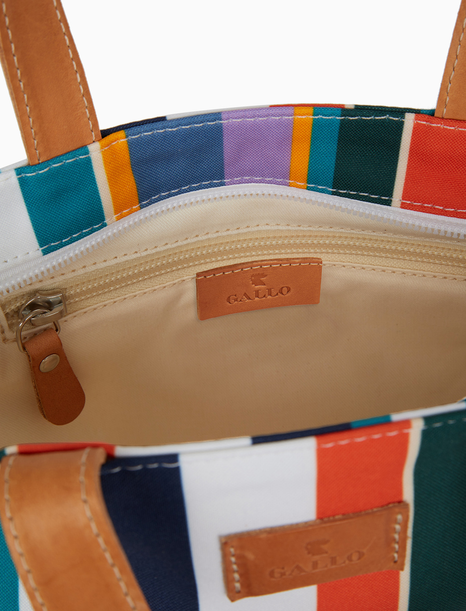 Women's small white shopper bag with multicoloured stripes - Gallo 1927 - Official Online Shop
