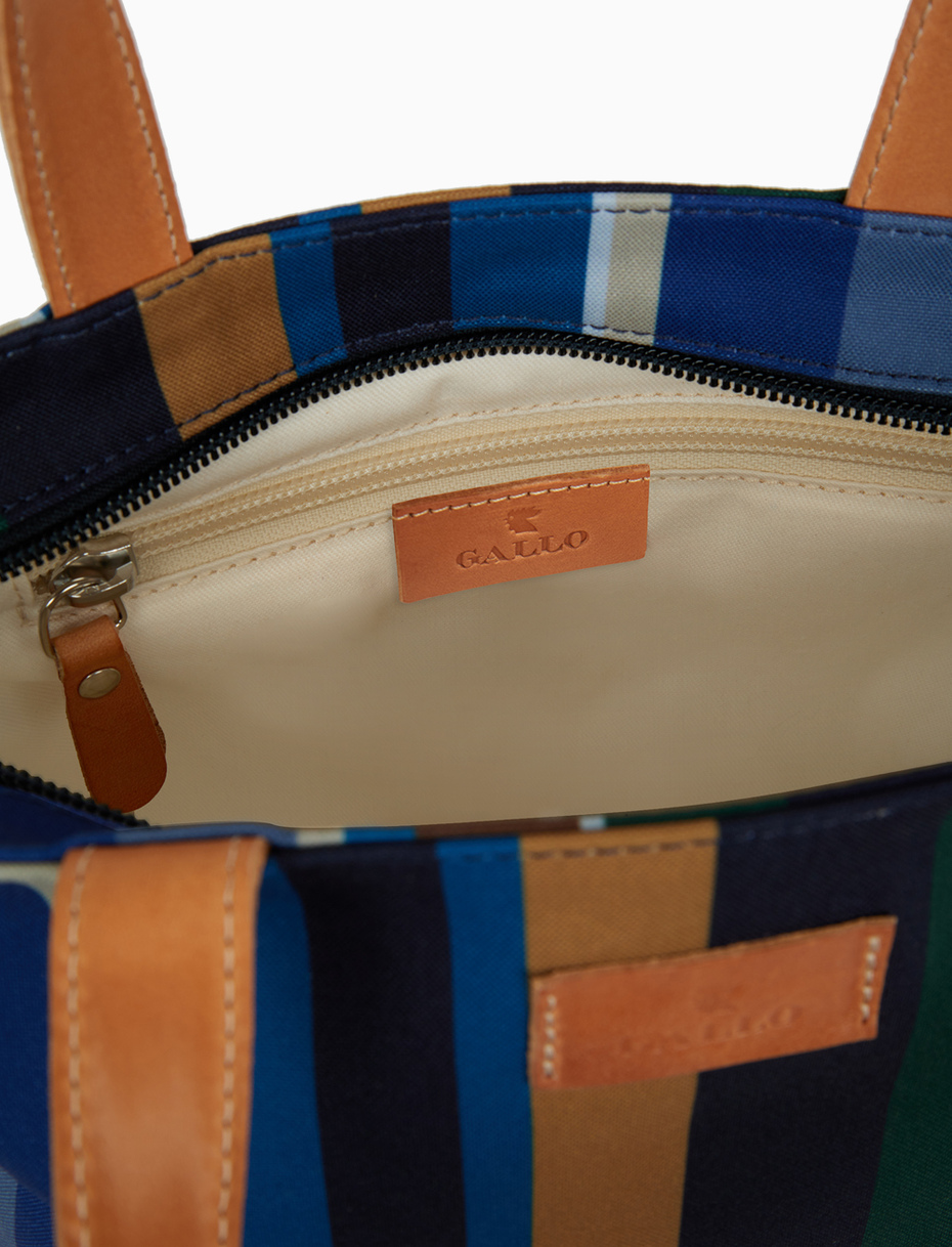 Women's small blue shopper bag with multicoloured stripes - Gallo 1927 - Official Online Shop