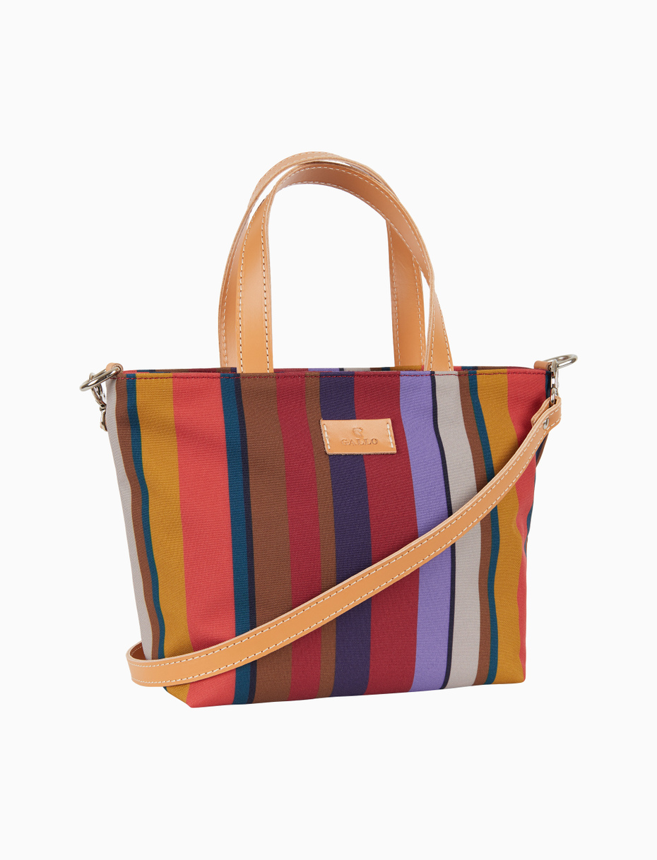Women's small burgundy shopper bag with multicoloured stripes - Gallo 1927 - Official Online Shop