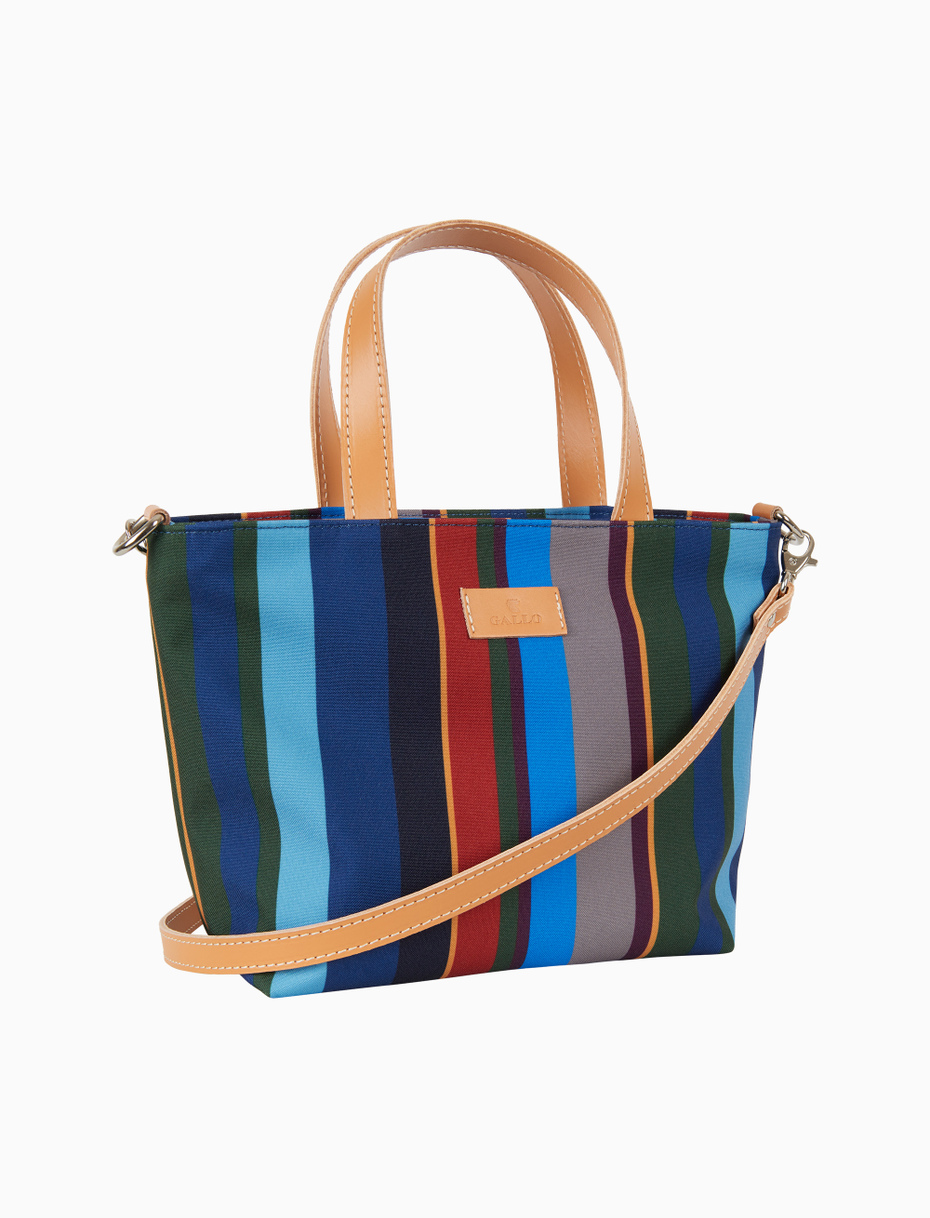 Women's small blue shopper bag with multicoloured stripes - Gallo 1927 - Official Online Shop
