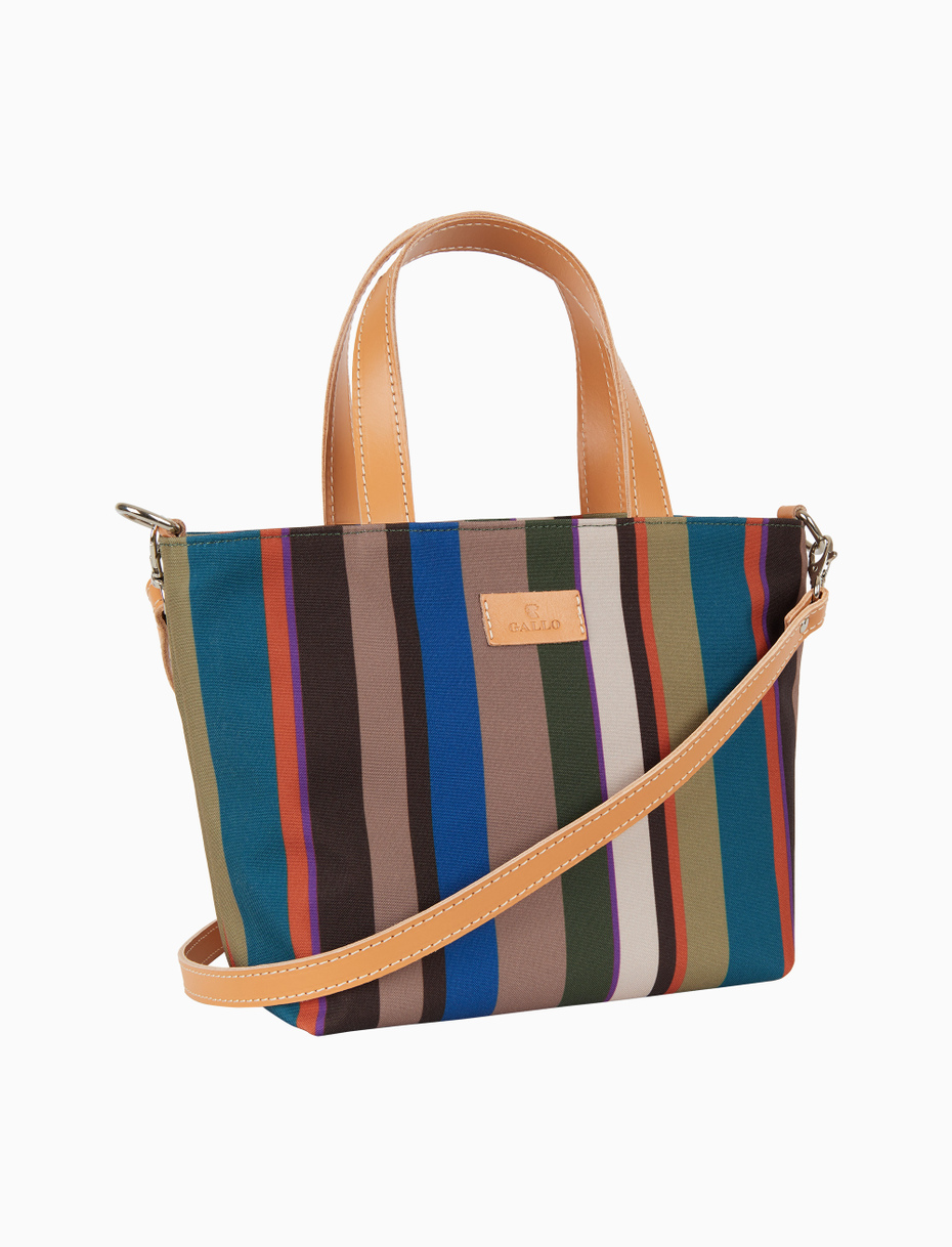 Women's small beige shopper bag with multicoloured stripes - Gallo 1927 - Official Online Shop