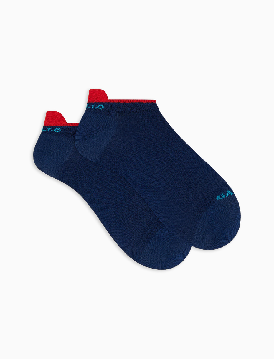 Women's royal blue light cotton sneaker socks with multicoloured and Windsor stripes - Gallo 1927 - Official Online Shop
