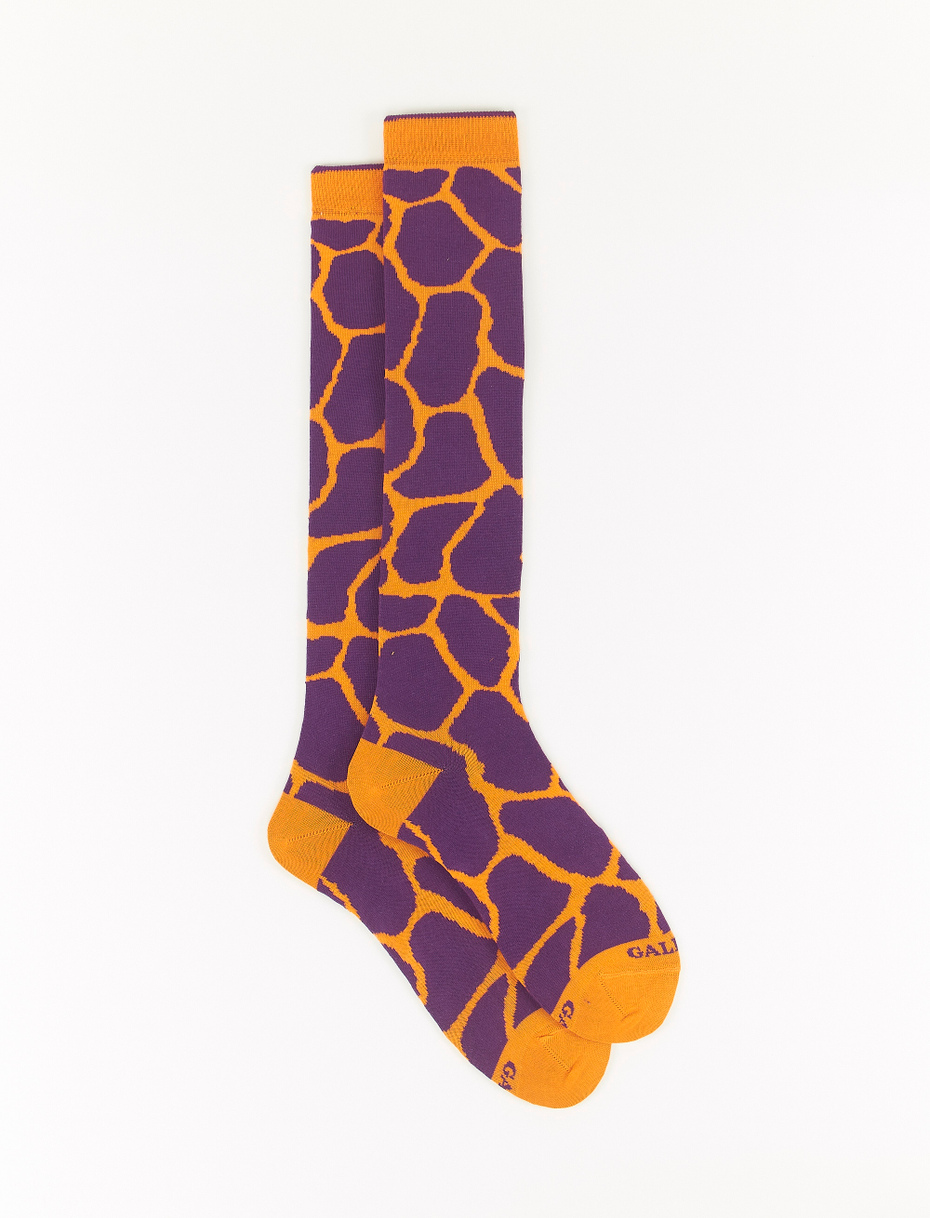 Men's long light cotton socks with giraffe motif, mandarin - Gallo 1927 - Official Online Shop