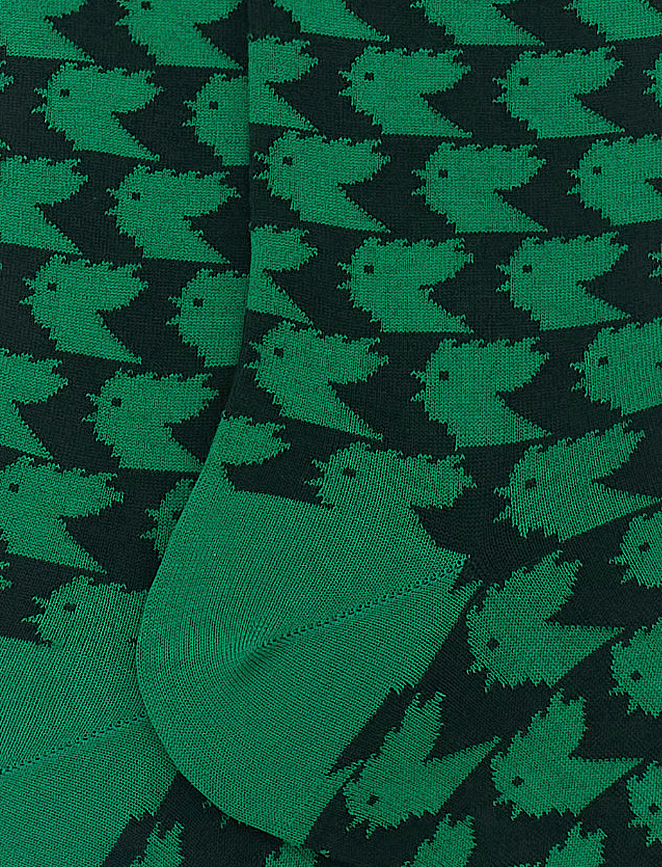 Men's short bottle green light cotton socks with twotone hen motif Gallo