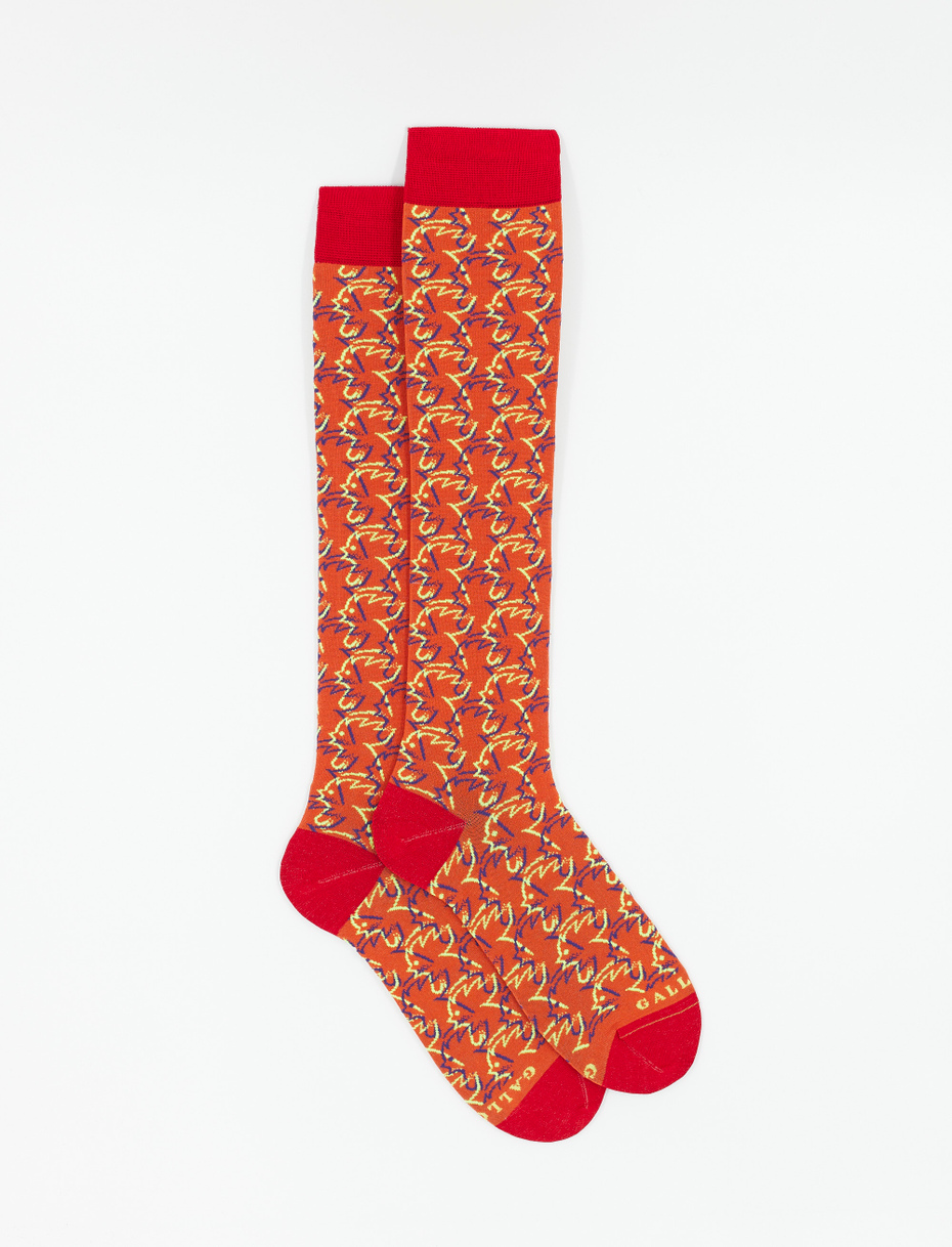 Men's long ultra-light polyamide/cotton socks with graffiti motif, pumpkin - Gallo 1927 - Official Online Shop