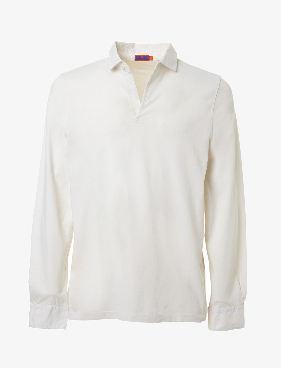 Men's plain milk white cotton polo with long sleeves - Gallo 1927 - Official Online Shop
