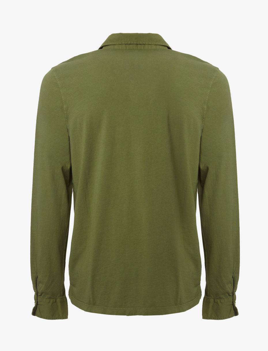 Men's plain moss green cotton polo with long sleeves - Gallo 1927 - Official Online Shop